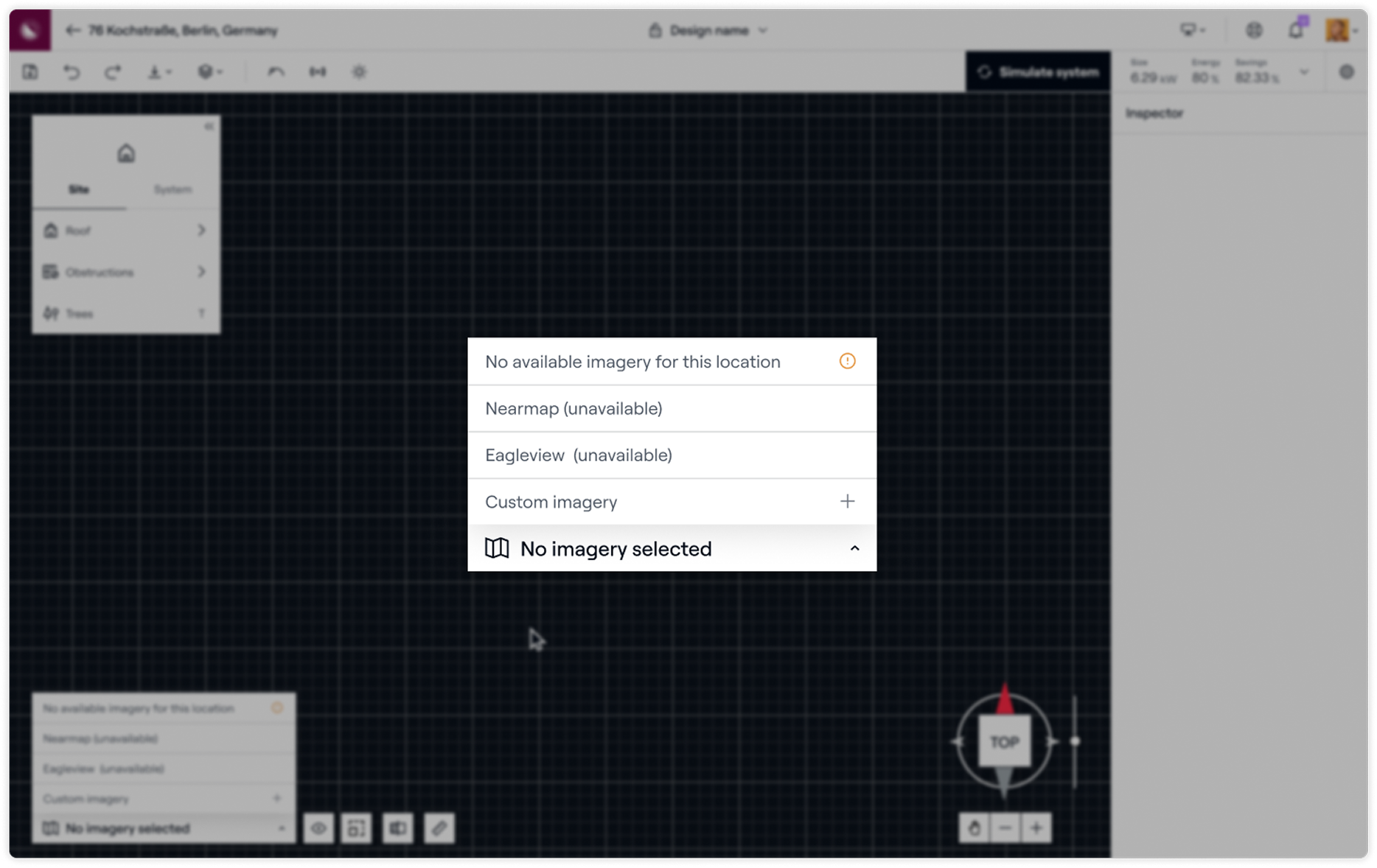 Aerial imagery modal — early state