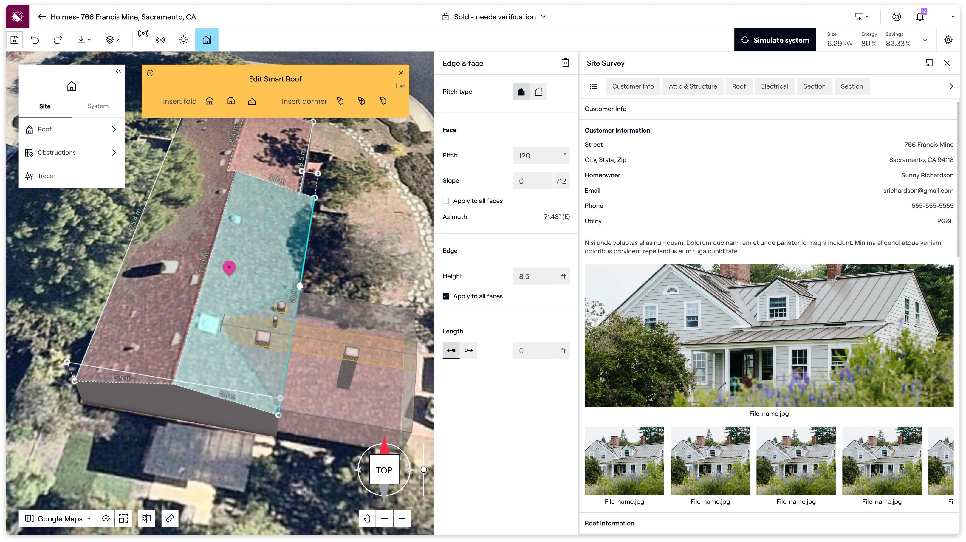 Aurora Solar 3D modeling interface with site survey data integration